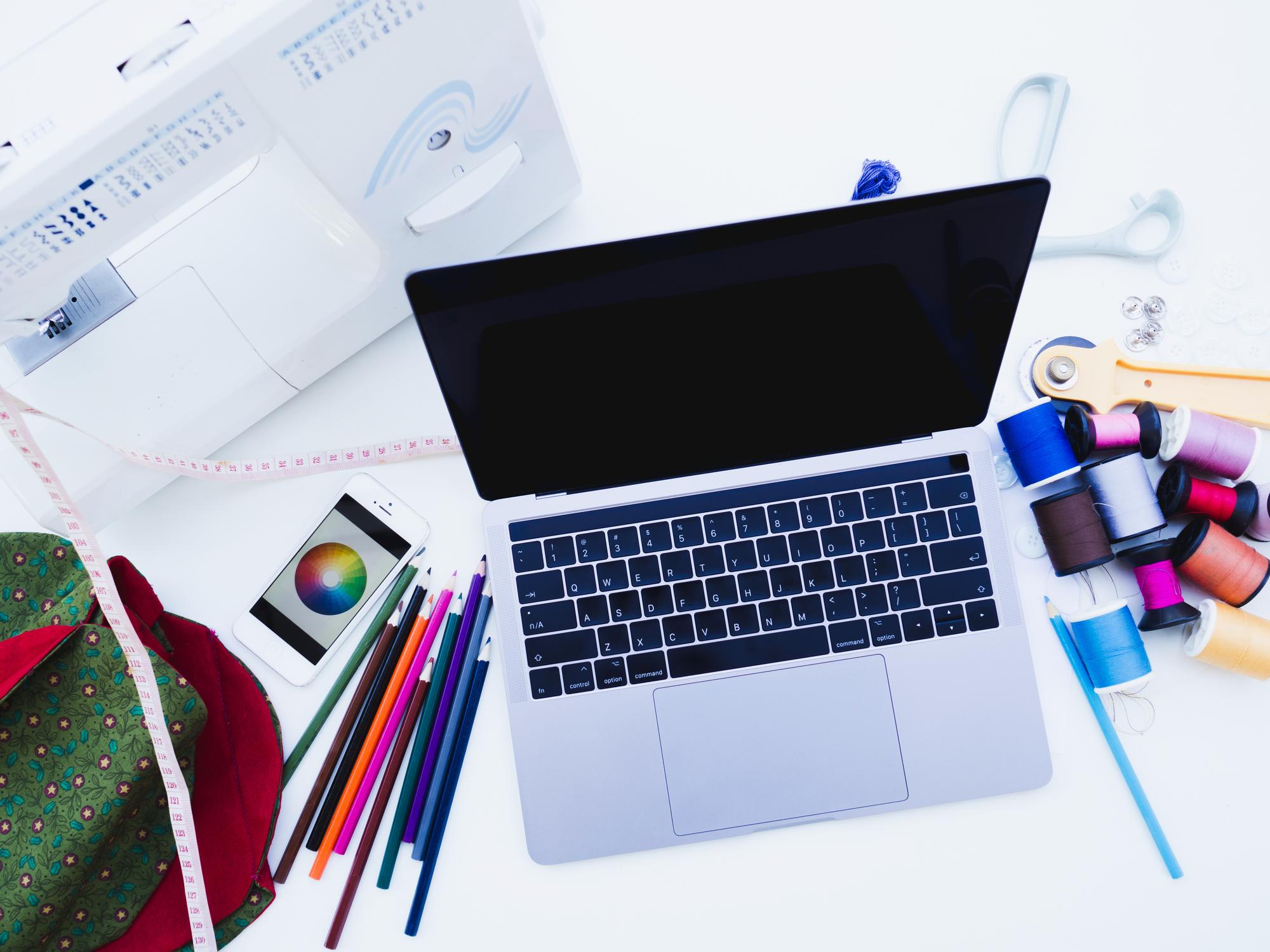 Small group online embroidery session on laptop
